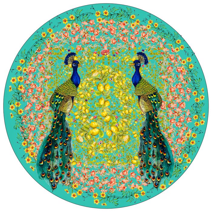 Peacocks and Lemons Placemat (Aqua)