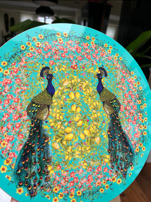 Peacocks and Lemons Placemat (Aqua)