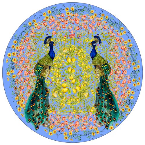 Peacocks and Lemons Placemat (Blue)