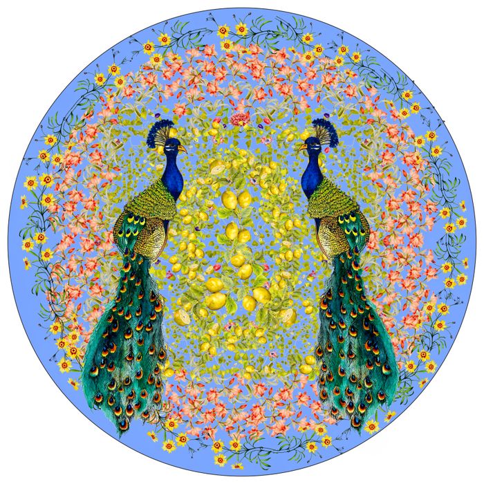 Peacocks and Lemons Placemat (Blue)