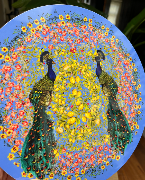 Peacocks and Lemons Placemat (Blue)