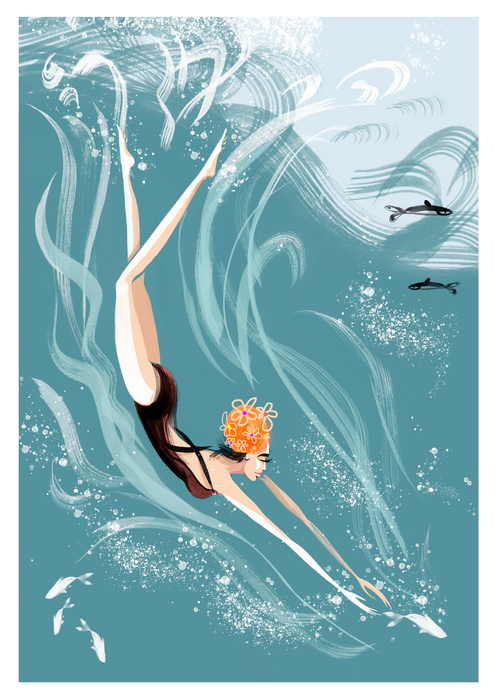 'SWIM WILD & FREE' – Greetings cards & Art Prints