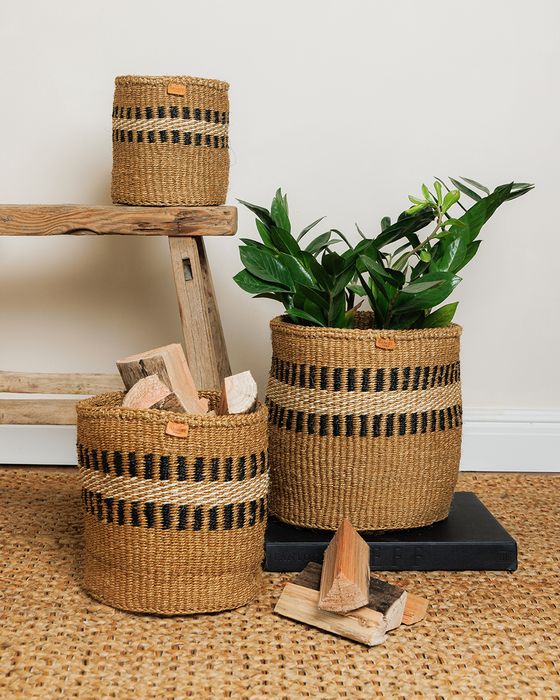 Natural Striped Baskets