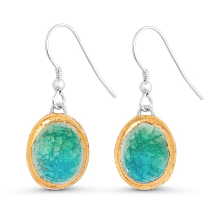 Emerald Turquoise Lagoon Oval Drop Earrings