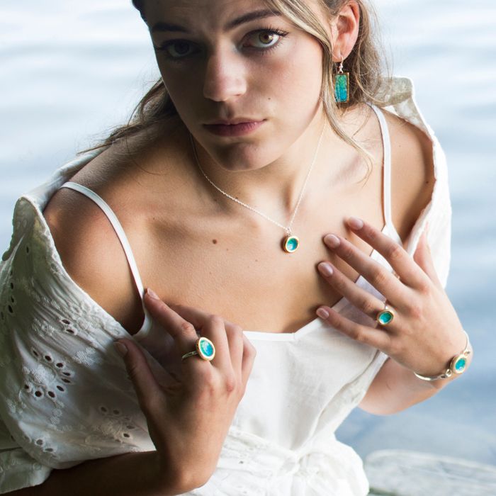 Emerald Turquoise Lagoon Oval Drop Earrings