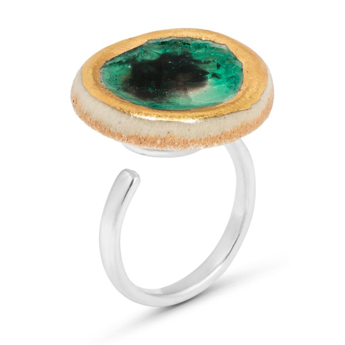 Large Round Emerald Reef Adjustable Ring