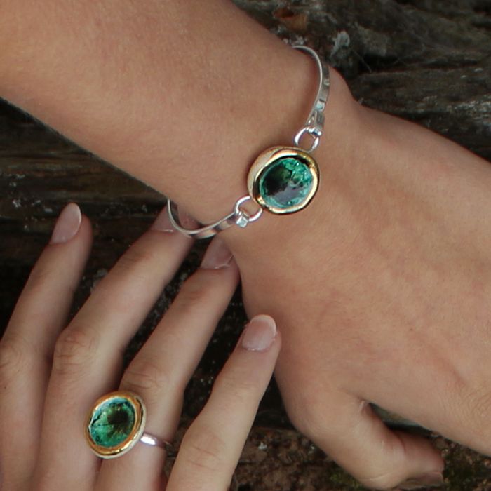 Large Round Emerald Reef Adjustable Ring