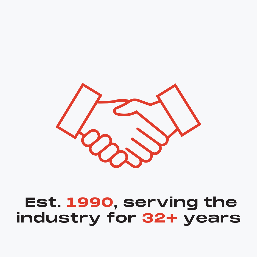 Hands shaking, company established in 1990, serving industry for over 32 years.