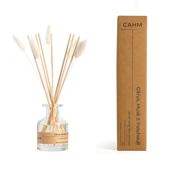 CAHM Luxury Reed Diffuser - Citrus, Musk & Patchouli - Clear Glass