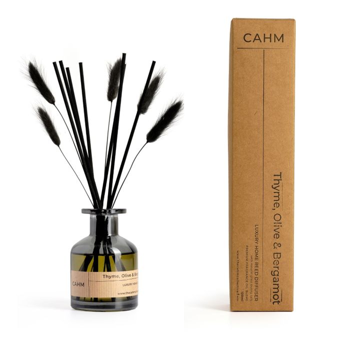 CAHM Luxury Reed Diffuser - Thyme, Olive & Bergamot - Black Glass
