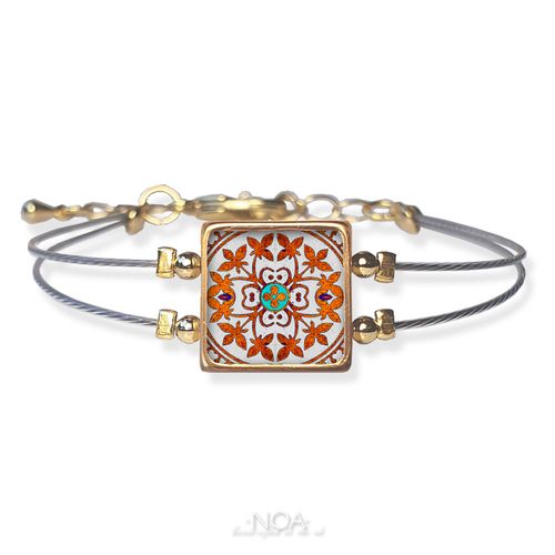 Gold-plated Stainless Steel & Decorated Ceramic Bracelet