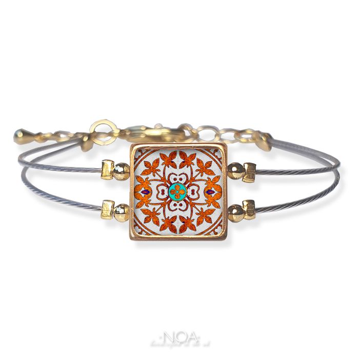 Gold-plated Stainless Steel & Decorated Ceramic Bracelet