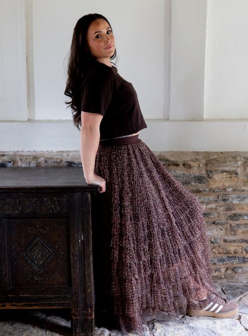 Leopard Print Tiered Ruffle Skirt