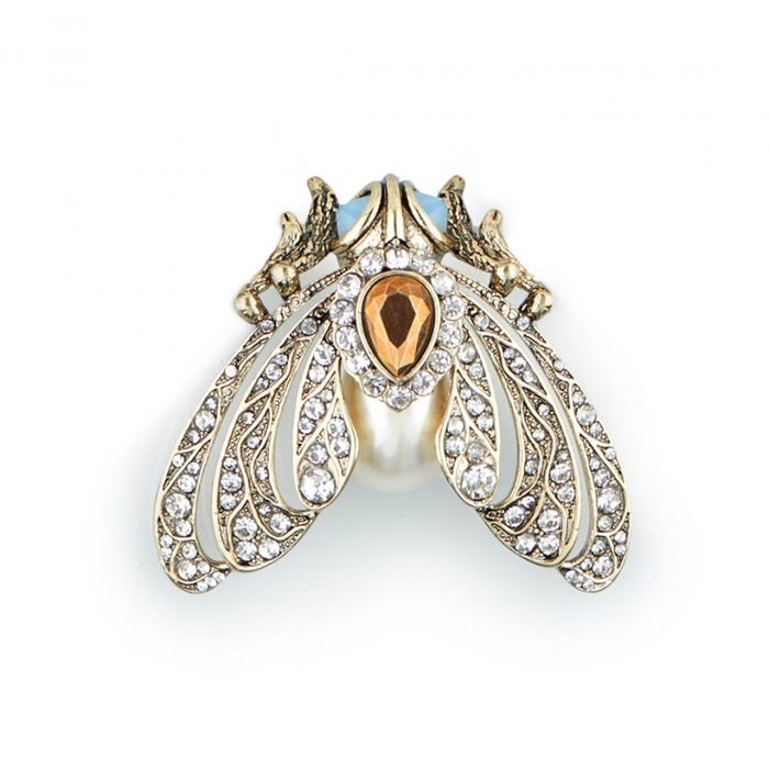 Bejewelled Cream Moth Brooch