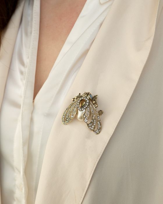 Bejewelled Cream Moth Brooch