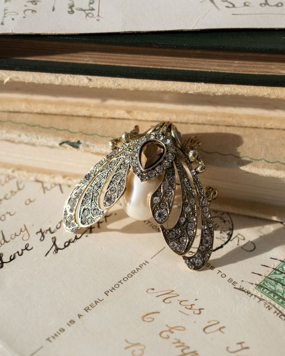 Bejewelled Cream Moth Brooch