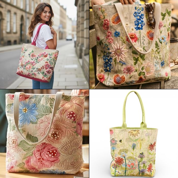 NEW Cotton Embroidered Large Floral Tote/Shopping Bags