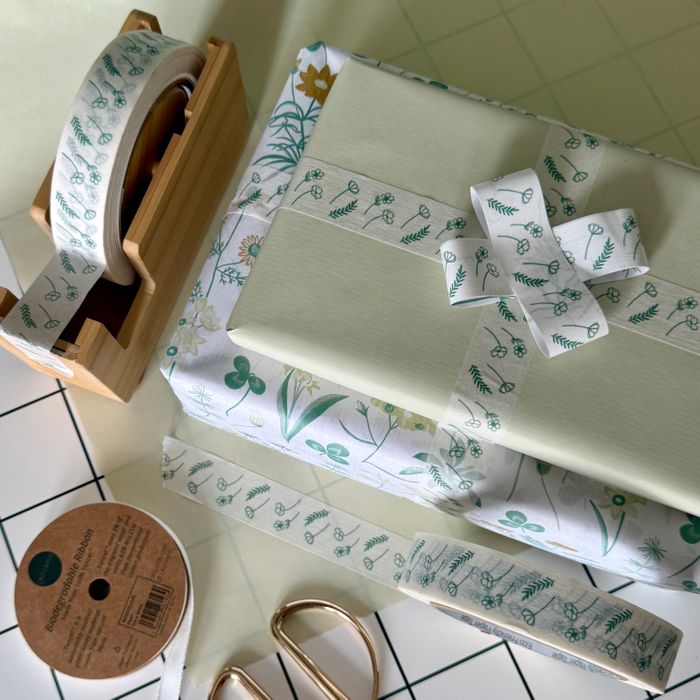 50m Paper Tape - Green Floral (24mm wide)