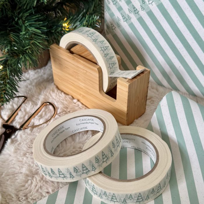 50m Paper Tape - Green Fir Trees White (24mm Wide)