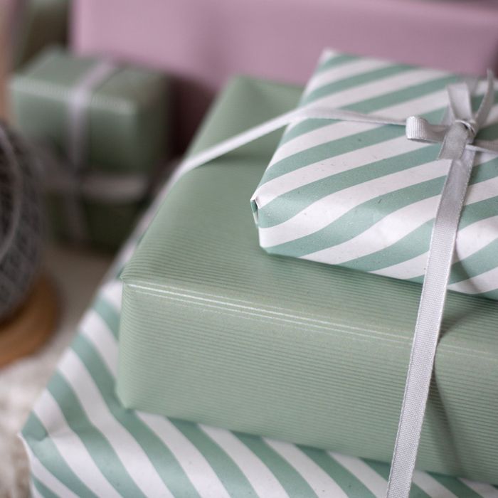 5m roll of Green with Fine Silver Lines Wrapping Paper (500mm wide)