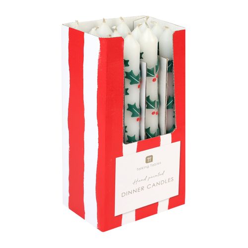 Holly Christmas Taper Dinner Candles