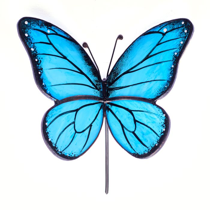 Blue Butterfly Stained Glass Plant Pot Decoration