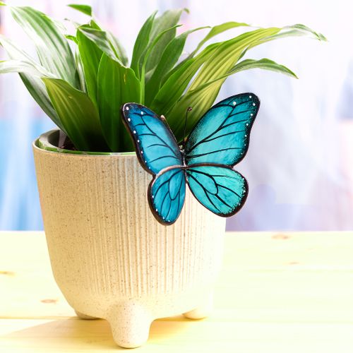 Blue Butterfly Stained Glass Plant Pot Decoration