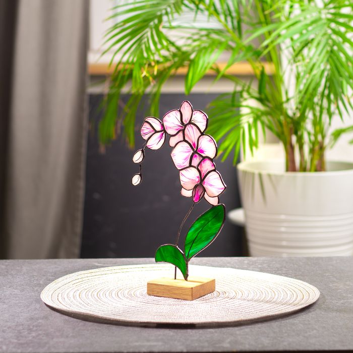 Pink Orchid Flower Stained Glass Tabletop
