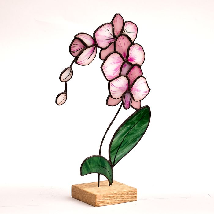 Pink Orchid Flower Stained Glass Tabletop