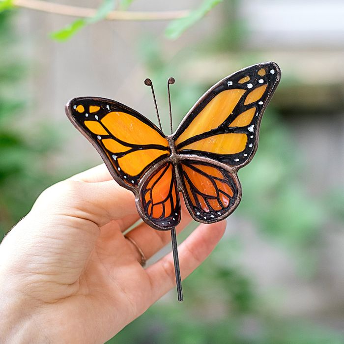 Monarch Butterfly Stained Glass Plant Pot Hugger