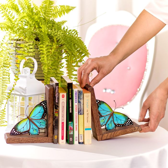 Morpho Butterfly Stained Glass Bookends