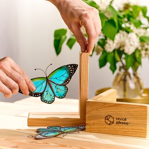 Morpho Butterfly Stained Glass Bookends