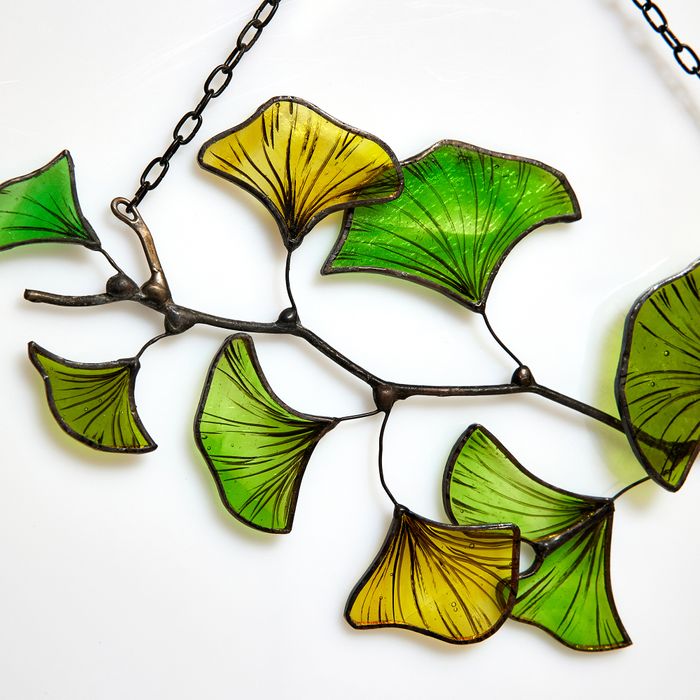 Ginkgo Leaf Stained Glass Suncatcher