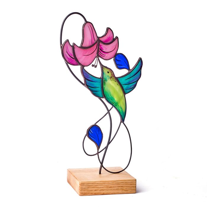 Hummingbird and Lily Stained Glass Tabletop