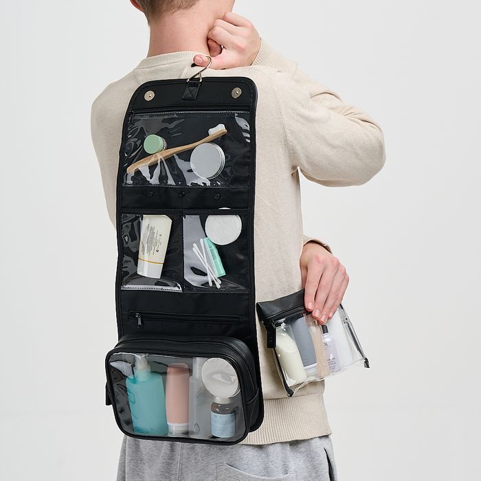 'Emma' 3-in-1 Hanging Wash Bag in Black