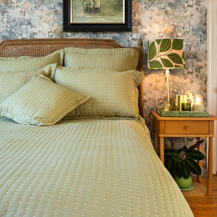 Melbury Bedspread in  French Grey and Olive Green