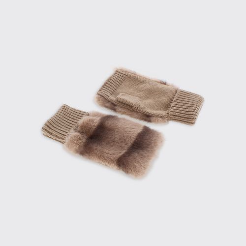 Bridgette Faux Fur Fingerless Gloves - Toffee