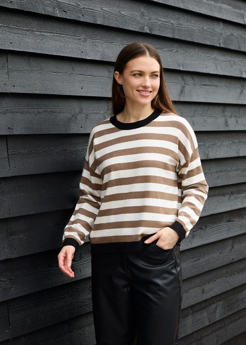 Multi Colour Stripe Crew Neck Jumper 