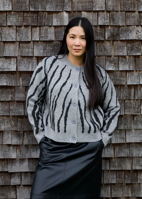 Zebra Jacquard Crew Neck Cardigan
