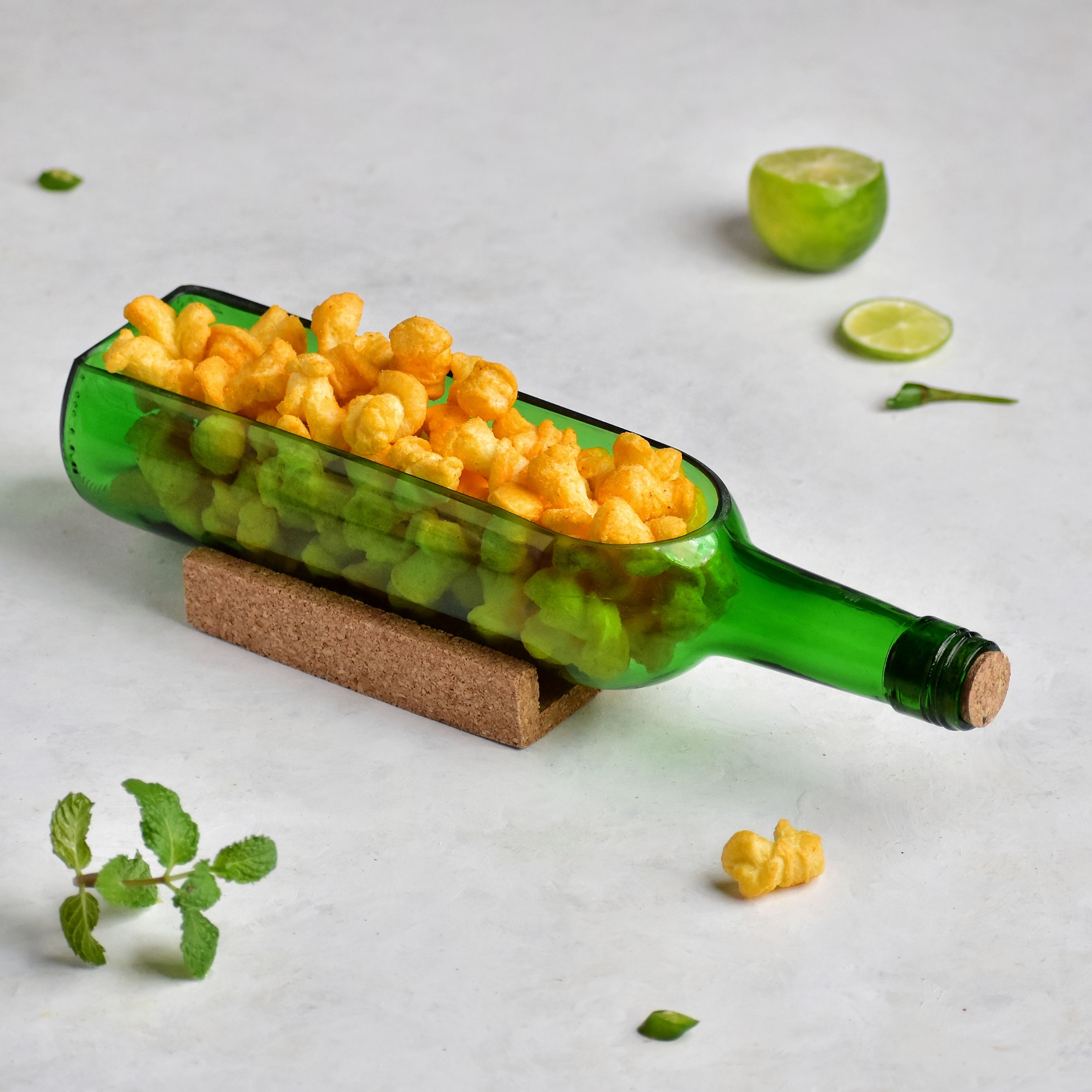 Upcycled Wine Bottle Serving Platter with Cork Stand