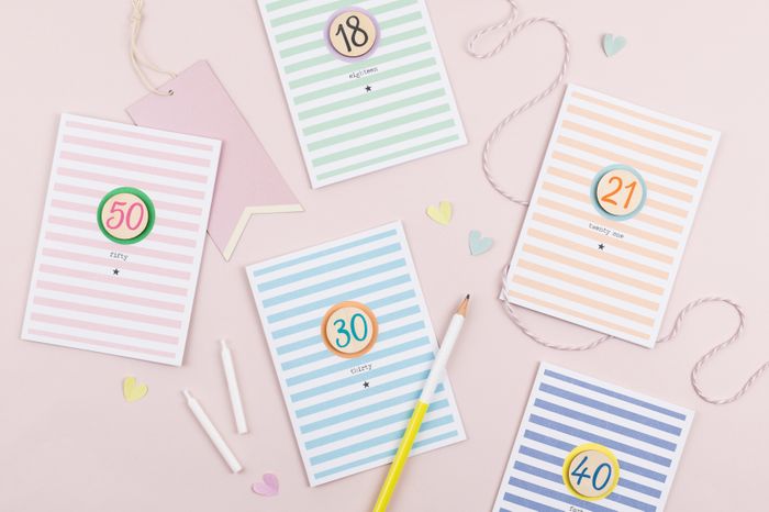 Stripey Age Cards - Age 16-100