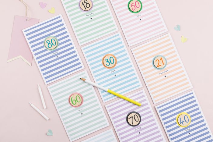 Stripey Age Cards - Age 16-100