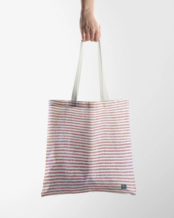 100% Linen Tote Bag Coral Red