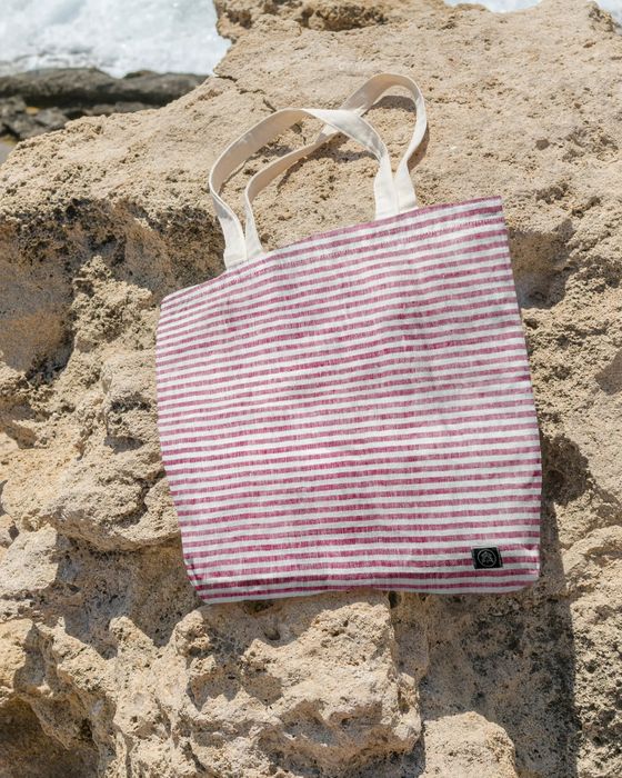 100% Linen Tote Bag Coral Red