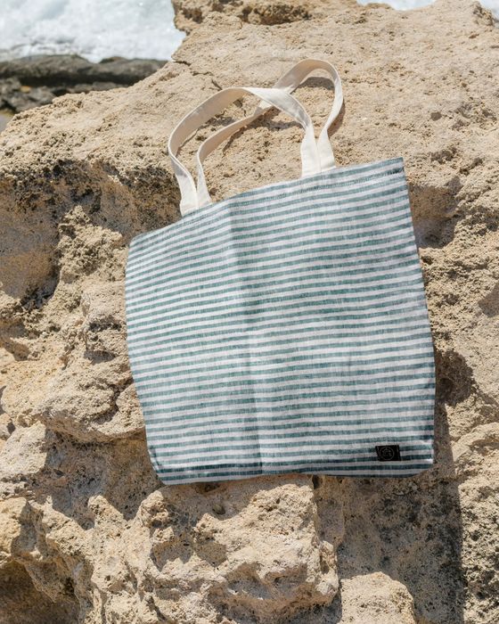 100% Linen Tote Bag Sea Blue