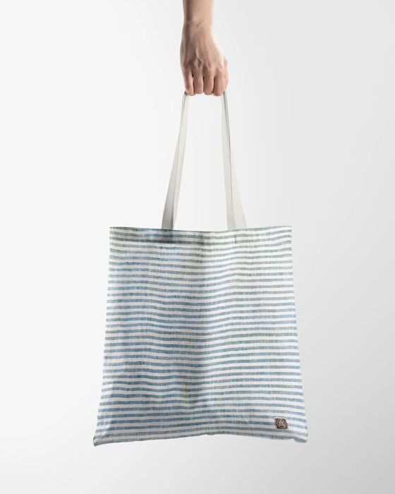 100% Linen Tote Bag Sea Blue