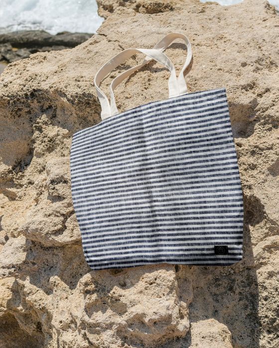 100% Linen tote Bag Denim Blue