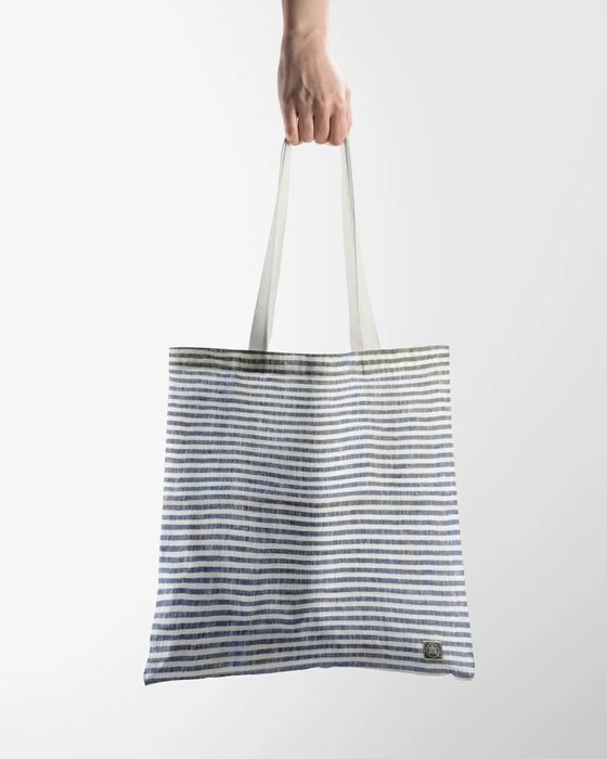 100% Linen tote Bag Denim Blue