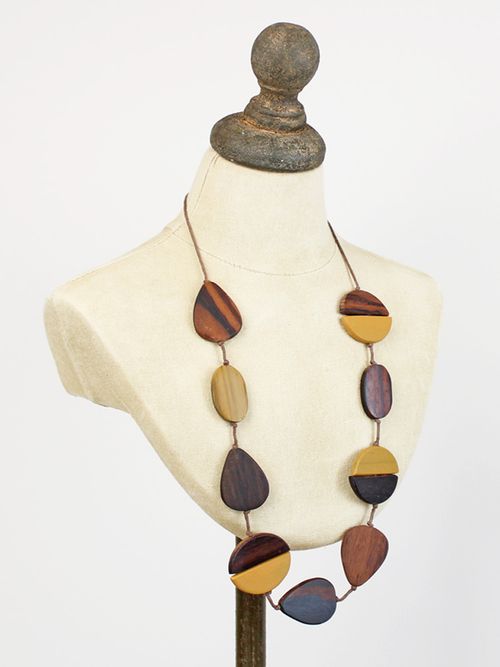 Mustard & Natural Wood Necklace