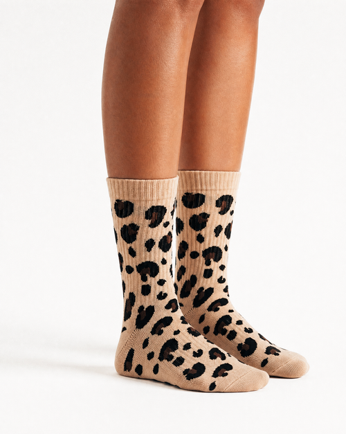 Leopard Print Athletic Socks - Brown